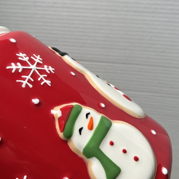 Hallmark Snowman Holiday Snowflake Red Ceramic Christmas Cookie Jar - Picture 13 of 13